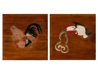 Lot 67 - A Pair of Japanese Painted Wood Panels
