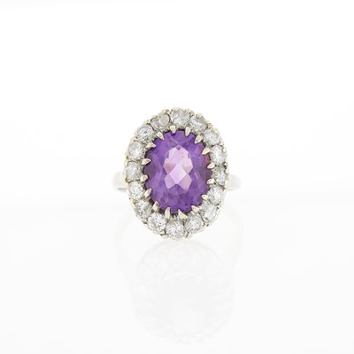 Lot 1127 - White Gold, Amethyst and Diamond Ring