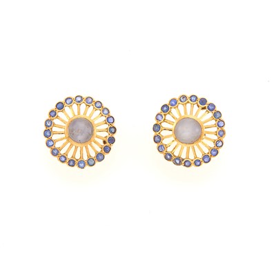Lot 1018 - Pair of Gold, Star Sapphire and Sapphire Earrings