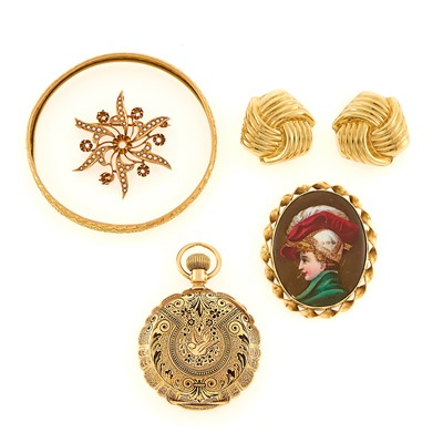 Lot 1179 - Group of Gold Jewelry and Elgin Gold-Filled Pocket Watch