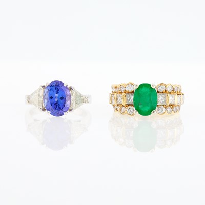 Lot 1218 - White Gold, Tanzanite and Diamond Ring and Gold, Emerald and Diamond Ring