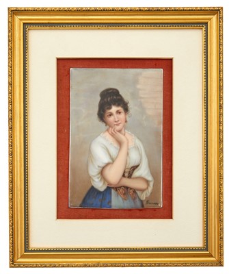 Lot 243 - Framed Continental Painted Porcelain Plaque of a Woman