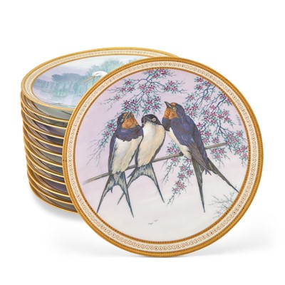 Lot 363 - Set of Thirteen Dresden Gilt Decorated and Hand-Painted Porcelain Ornithological Cabinet Plates