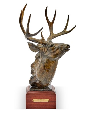 Lot 197 - Bronze Figure of a Deer Head Titled "Mule Deer"