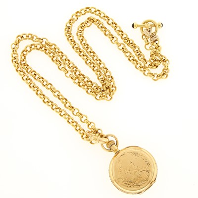 Lot 1246 - Gold Hunting Case Pocket Watch Pendant with Long Chain Necklace