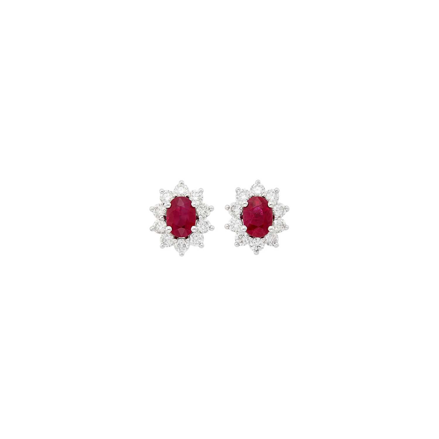 Lot 104 - Pair of White Gold, Ruby and Diamond Earrings