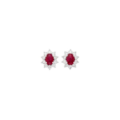 Lot 104 - Pair of White Gold, Ruby and Diamond Earrings