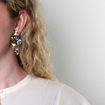 Lot 50 - Pair of Gold and Colored Stone Cluster Pendant-Earclips