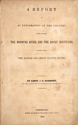 Lot 55 - First edition of the report on Fremont's first expedition to the Rocky Mountains, in original wrappers