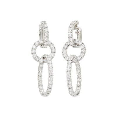 Lot 1135 - Pair of White Gold and Diamond Pendant Hoop Earrings