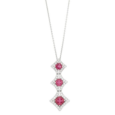 Lot 147 - Tanagro Platinum, Rubellite and Diamond Pendant with Platinum Chain Necklace