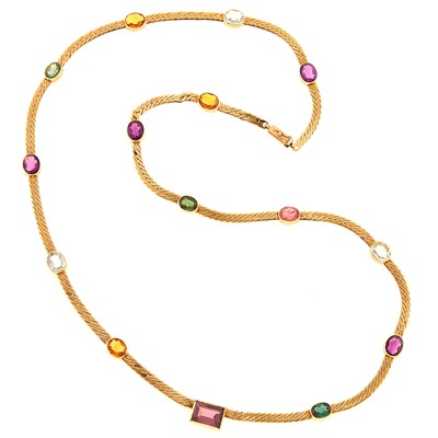 Lot 1050 - Long Gold and Colored Stone Necklace