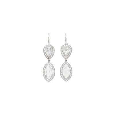 Lot 84 - Pair of Platinum and Diamond Pendant-Earrings