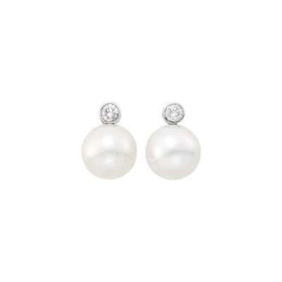 Lot 92 - Pair of White Gold, South Sea Cultured Pearl and Diamond Earrings