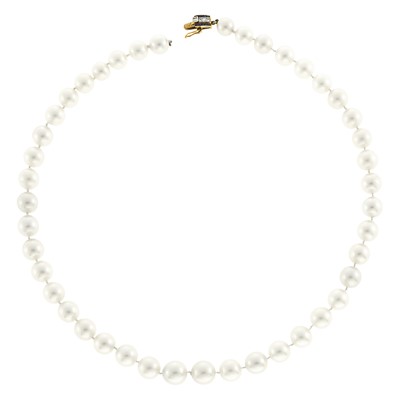 Lot 2127 - Cultured Pearl Necklace with Gold, Platinum, Diamond and Sapphire Clasp