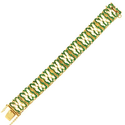 Lot 1245 - Gold and Green Enamel Bracelet