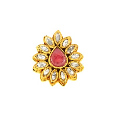 Lot 2099 - Indian Gold, Foil-Backed Diamond and Red Paste Ring
