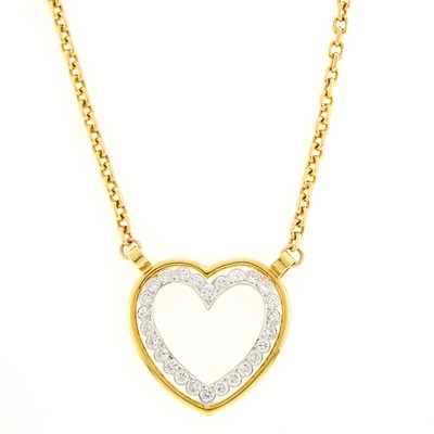 Lot 1249 - Two-Color Gold and Diamond Heart Pendant-Necklace