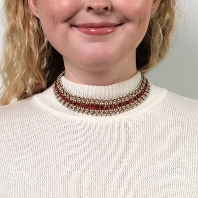 Lot 90 - Antique Indian Gold, Seed Pearl, Red Spinel and Garnet Choker Necklace