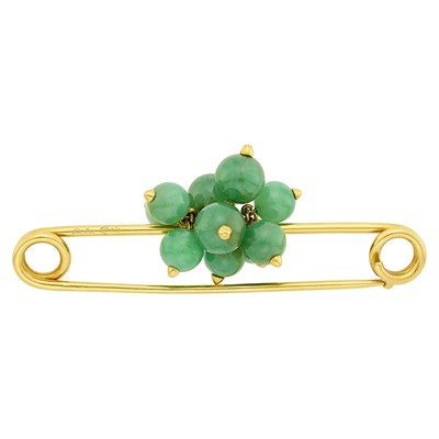 Lot 25 - Cartier Paris Gold and Jade Bead Safety Pin Brooch, France