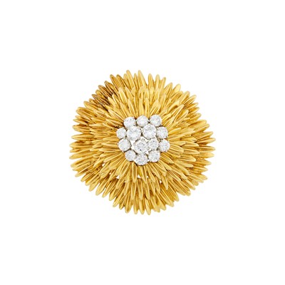 Lot 183 - Van Cleef & Arples Gold and Diamond Flower Clip-Brooch, France