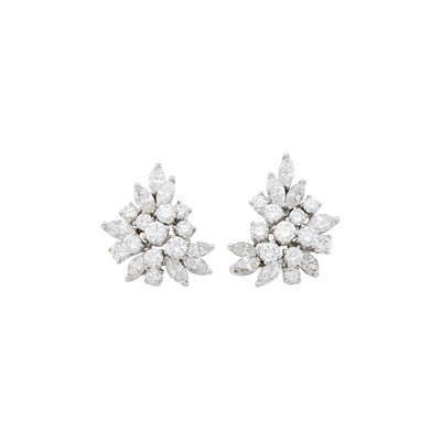 Lot 138 - Pair of Platinum and Diamond Cluster Earclips