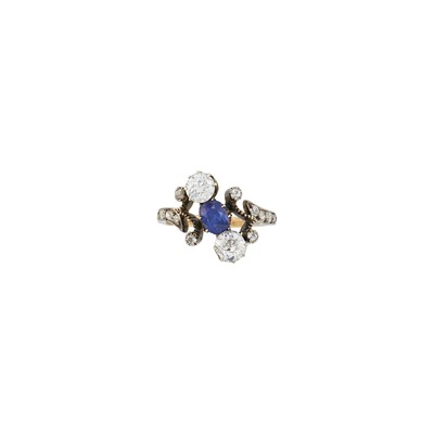 Lot 1087 - Antique Gold, Silver, Sapphire and Diamond Ring