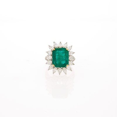 Lot 1082 - Platinum, Gold, Emerald and Diamond Ring