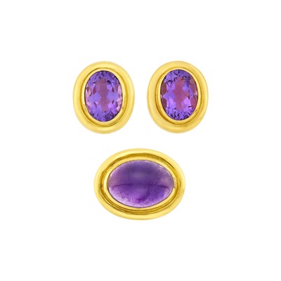 Lot 76 - Tiffany & Co., Paloma Picasso Gold and Amethyst Ring and Pair of Earclips