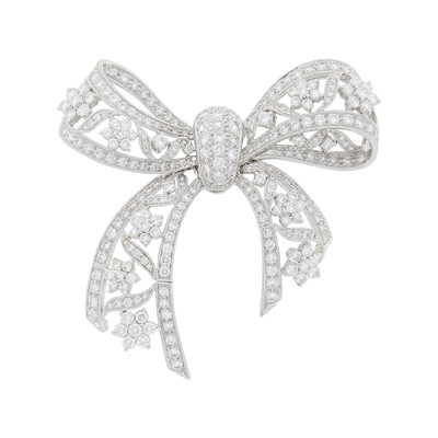 Lot 66 - White Gold and Diamond Bow Brooch