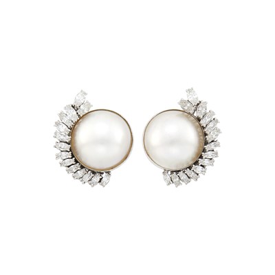 Lot 50 - Pair of Platinum, Mabé Pearl and Diamond Earclips