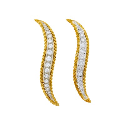 Lot 191 - Van Cleef & Arpels Pair of Gold, Platinum and Diamond 'Flame' Brooches