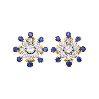 Lot 96 - Cartier Pair of Gold, Platinum, Diamond and Sapphire Clips