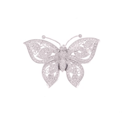 Lot 1067 - White Gold and Diamond Butterfly Pendant-Brooch