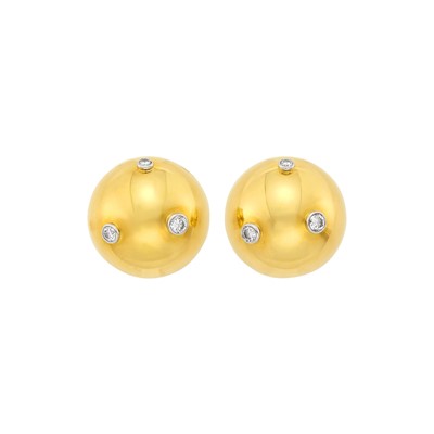 Lot 24 - Tiffany & Co., Paloma Picasso Two-Color Gold and Diamond Dome Earclips