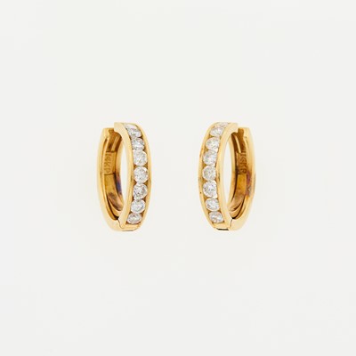 Lot 1163 - Pair of Gold and Diamond Hoop Earrings