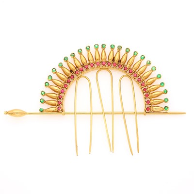 Lot 1240 - Gold and Colored Stone Hair Piece