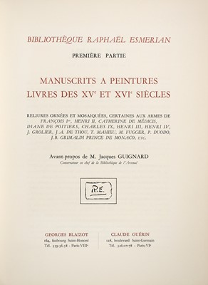 Lot 212 - [CATALOGUE]
Bibliothèque Raphaël Esmerian. Première [- cinquième] partie. Avant-propos de Jacques Guignard.