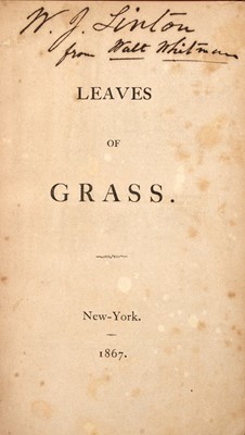 Lot 232 - Leaves of Grass, inscribed by Whitman to the engraver of a well-known portrait