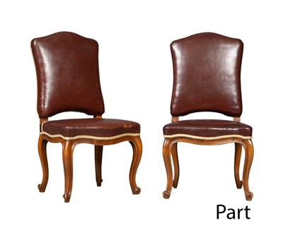 Lot 264 - Set of Ten Louis XV Style Leather Upholstered Walnut Dining Chairs