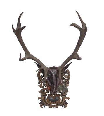 Lot 196 - Black Forest Carved Wood Stags Head