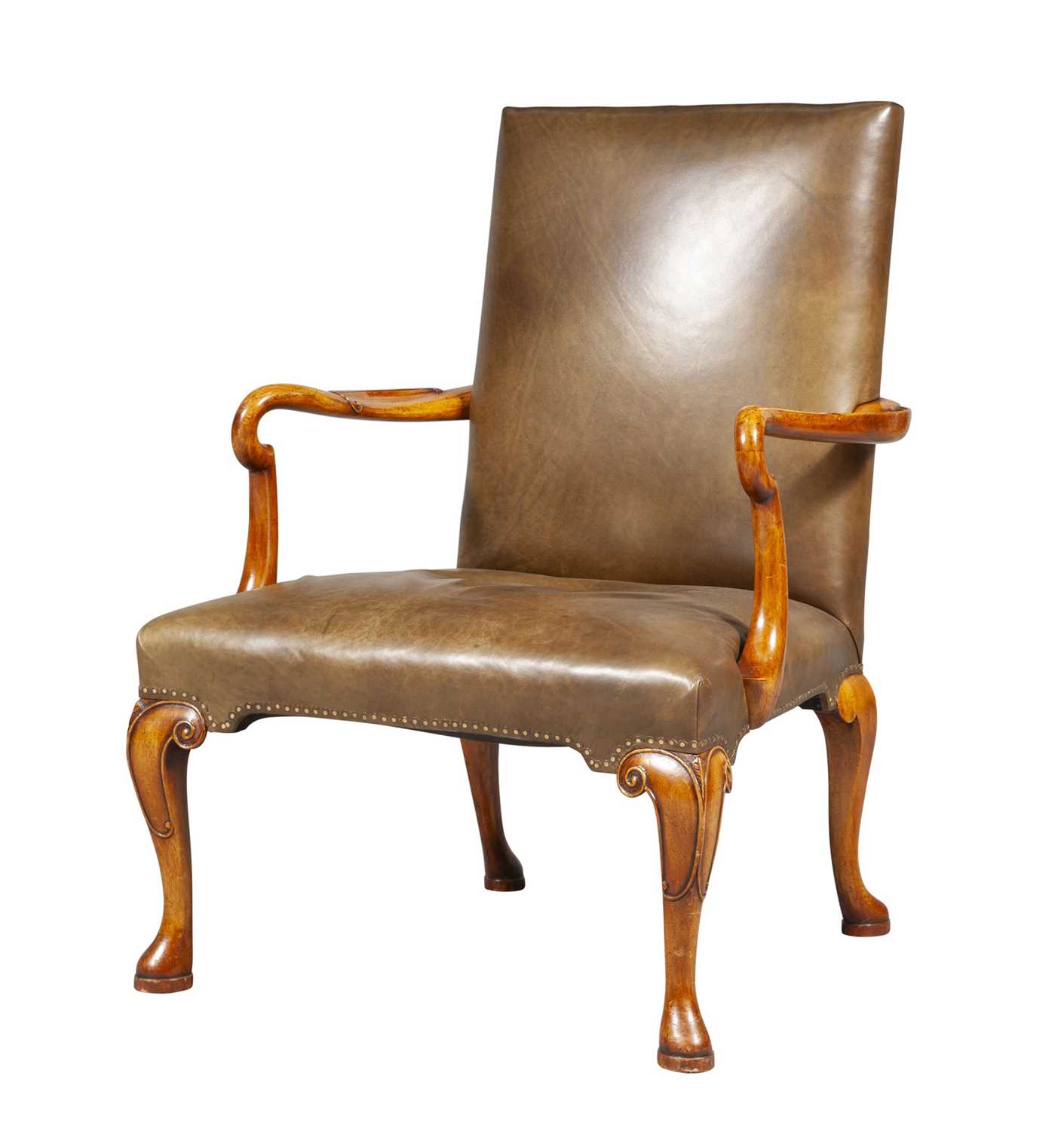 Lot 84 - George II Style Upholstered Walnut Shepherd's Crook Armchair