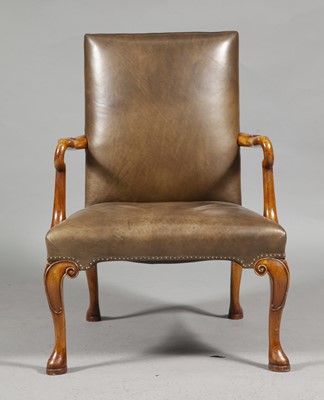 Lot 84 - George II Style Upholstered Walnut Shepherd's Crook Armchair