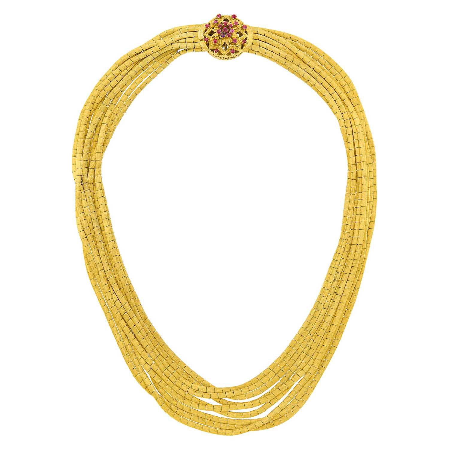 Lot 135 - Nine Strand Gold and Ruby Necklace