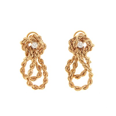 Lot 1075 - Pair of Gold and Diamond Rope-Twist Earclips