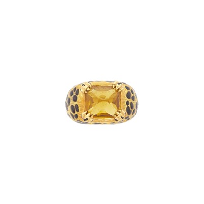 Lot 29 - Christian Dior Gold, Citrine and Brown Enamel Ring, France