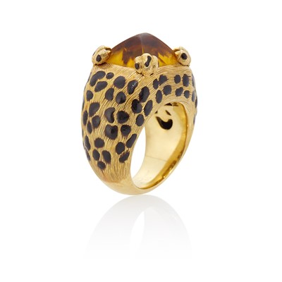 Lot 29 - Christian Dior Gold, Citrine and Brown Enamel Ring, France