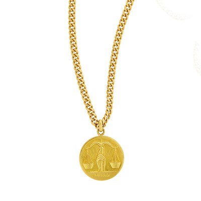 Lot 27 - Gold Libra Pendant with Gold Curb Link Chain Necklace