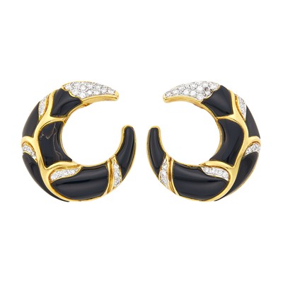 Lot 1045 - Kai-Yin Lo Pair of Gold, Black Onyx and Diamond Earrings