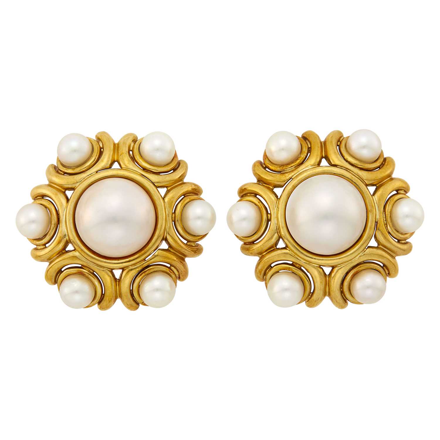 Lot 145 - Pair of Gold, Mabé and Cultured Pearl Earrings
